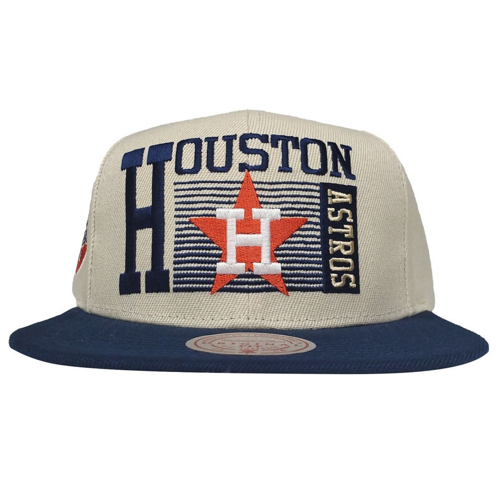Houston Astros Mitchell & Ness MLB Snapback Hat Cap 3D Logo Cream Navy NWT